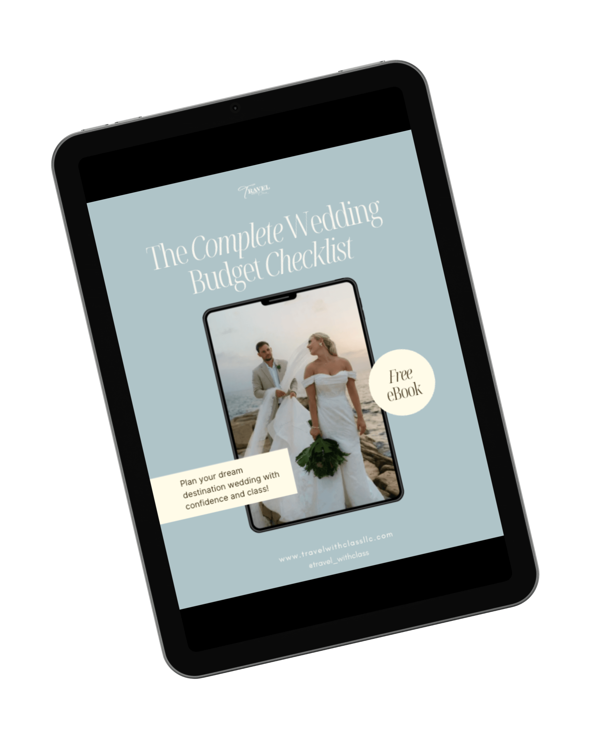 Wedding budget checklist eBook on tablet