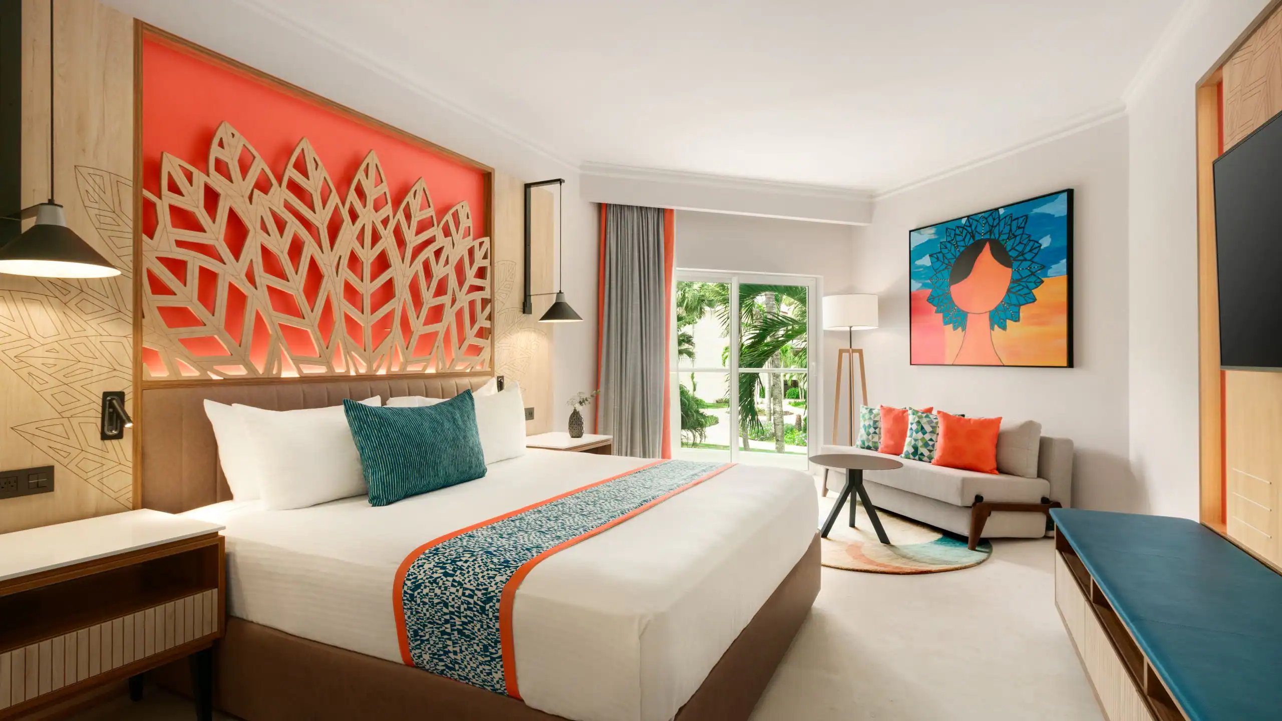 Modern hotel room with stylish decor