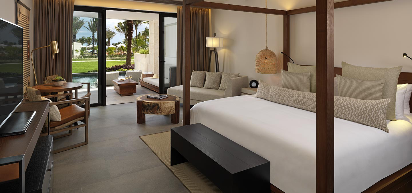 Luxury hotel room with pool view
