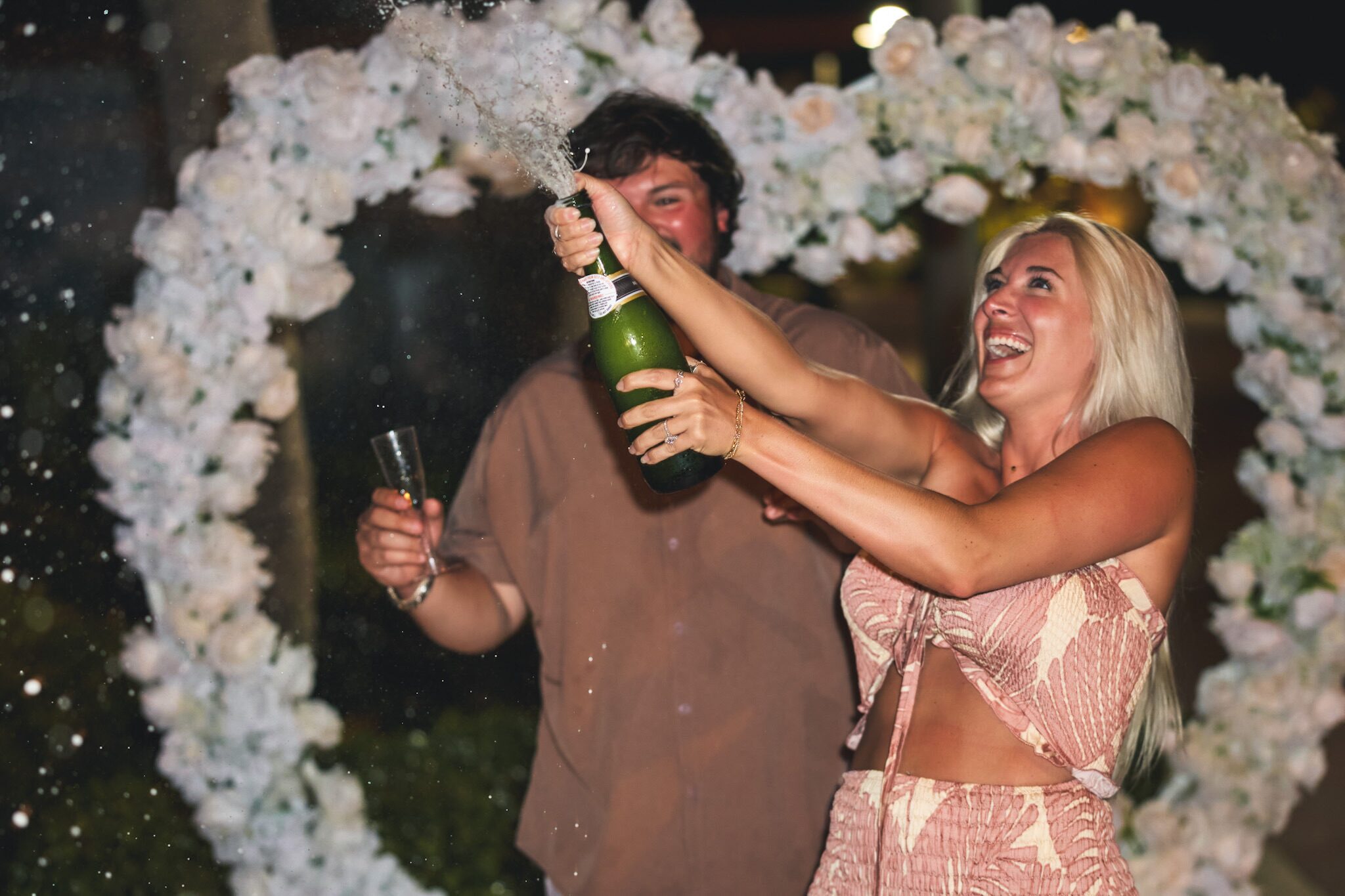 Celebrating with champagne
