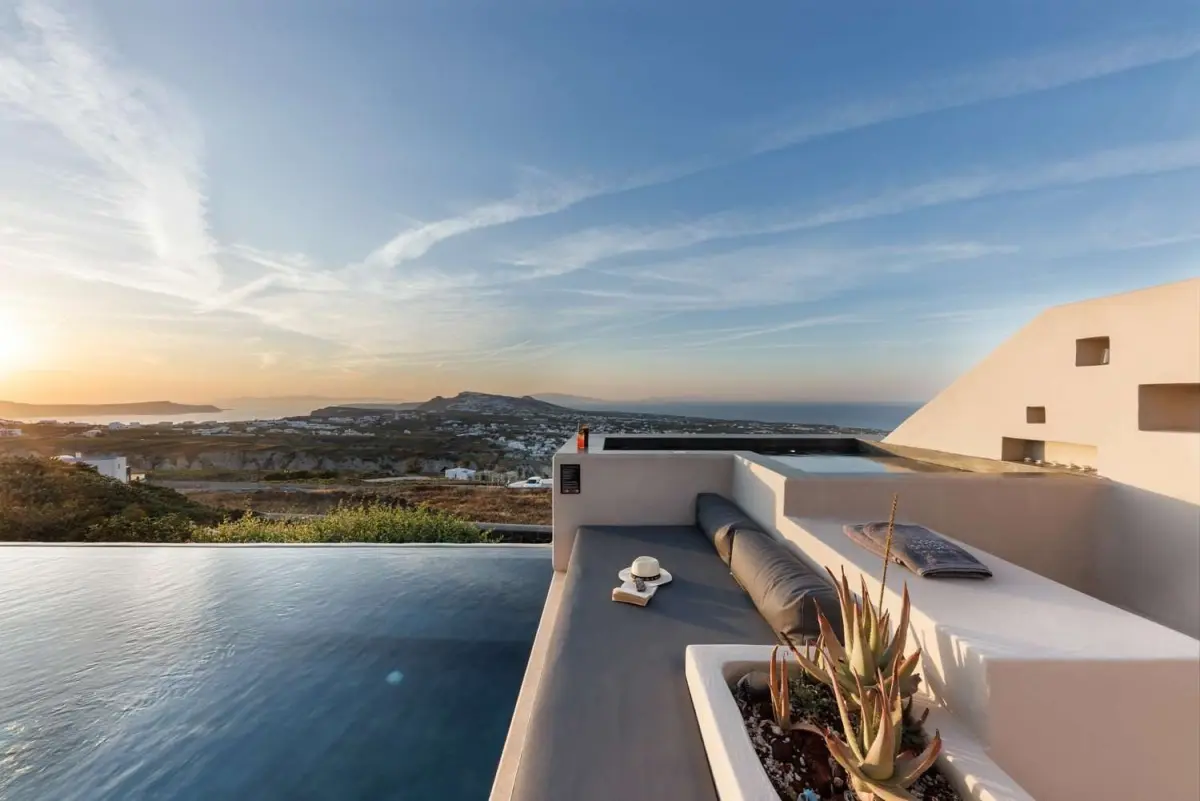 Sunset over Santorini from a North Villa terrace